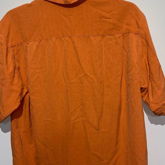 Tommy Bahama Men's Orange Textured 100% Silk Short Sleeve Button Up Shirt Medium - Picture 10 of 12